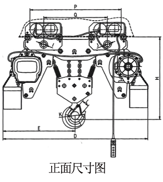 低凈空環(huán)鏈電動(dòng)葫蘆正面尺寸圖