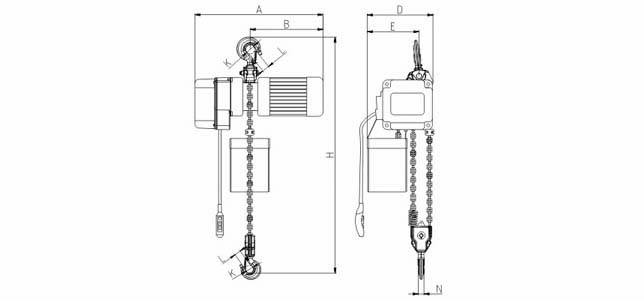 環(huán)鏈電動葫蘆，3噸環(huán)鏈電動葫蘆尺寸圖